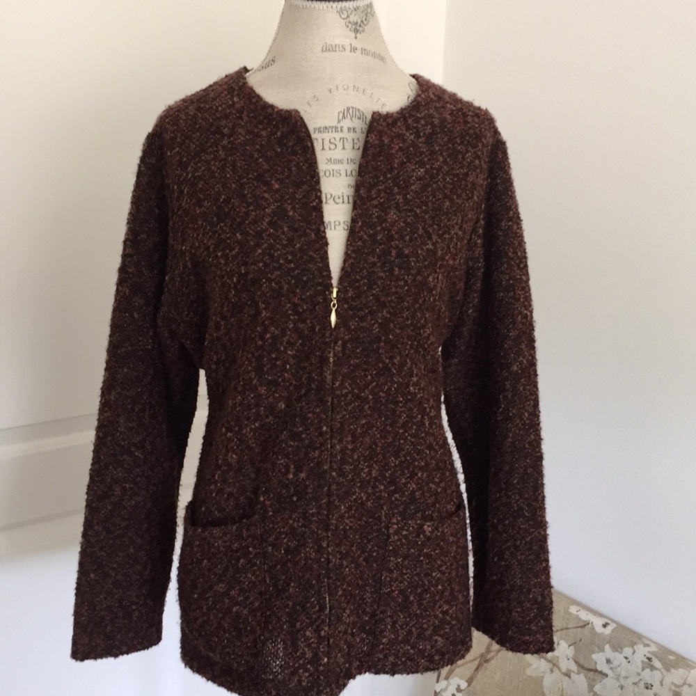 CD Petites Knubby Zip Sweater with Pockets.